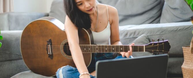 Intelligent woman learning music