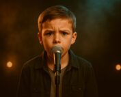 Nervous boy on stage with stage fright
