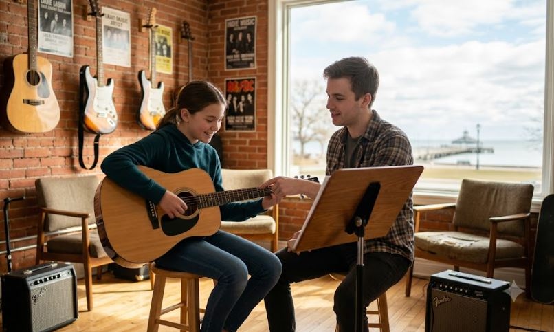 Child getting guitar lessons burlington, ontario